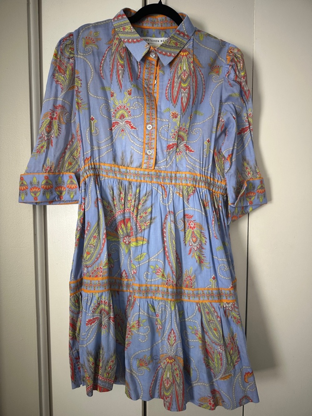 Gretchen Scott Cotton Damsel Dress blue & orange